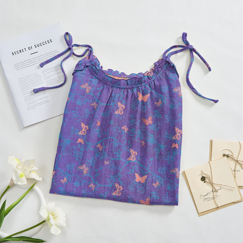 Ownkoti Butterfly Print Tie Strap Lounge Maxi Dress - image 2