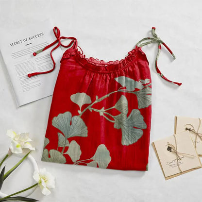 Ownkoti Ginkgo Leaf Tie Strap Maxi Nightgown - image 2