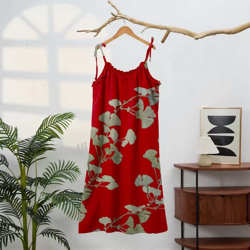 Ownkoti Ginkgo Leaf Tie Strap Maxi Nightgown - image 1