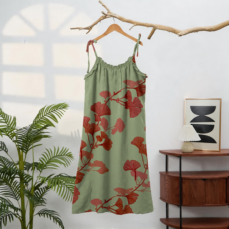 Ownkoti Ginkgo Leaf Tie Strap Maxi Nightgown - image 11