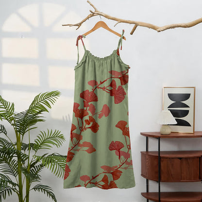Ownkoti Ginkgo Leaf Tie Strap Maxi Lounge Dress - image 6