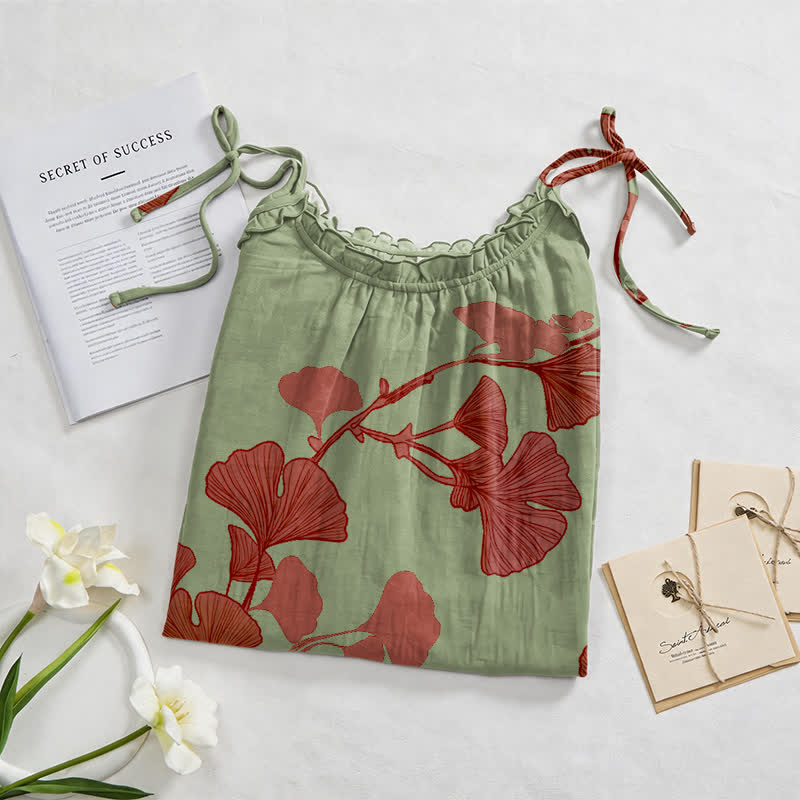 Ownkoti Ginkgo Leaf Tie Strap Maxi Nightgown - image 12