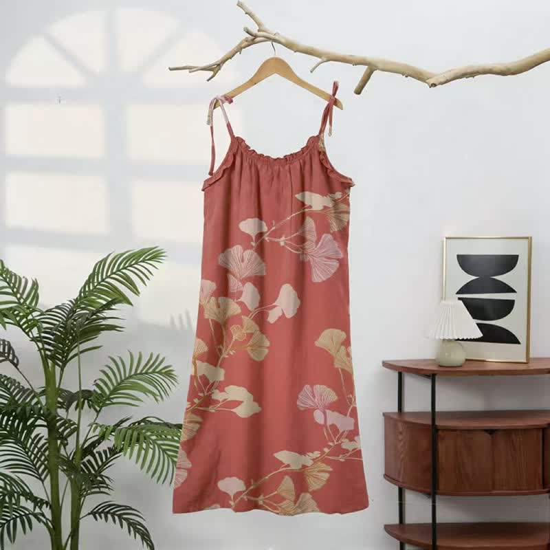 Ownkoti Ginkgo Leaf Tie Strap Maxi Lounge Dress - image 11