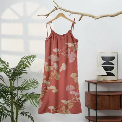 Ownkoti Ginkgo Leaf Tie Strap Maxi Lounge Dress - image 11