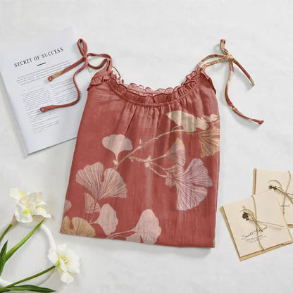Ownkoti Ginkgo Leaf Tie Strap Maxi Lounge Dress - image 12