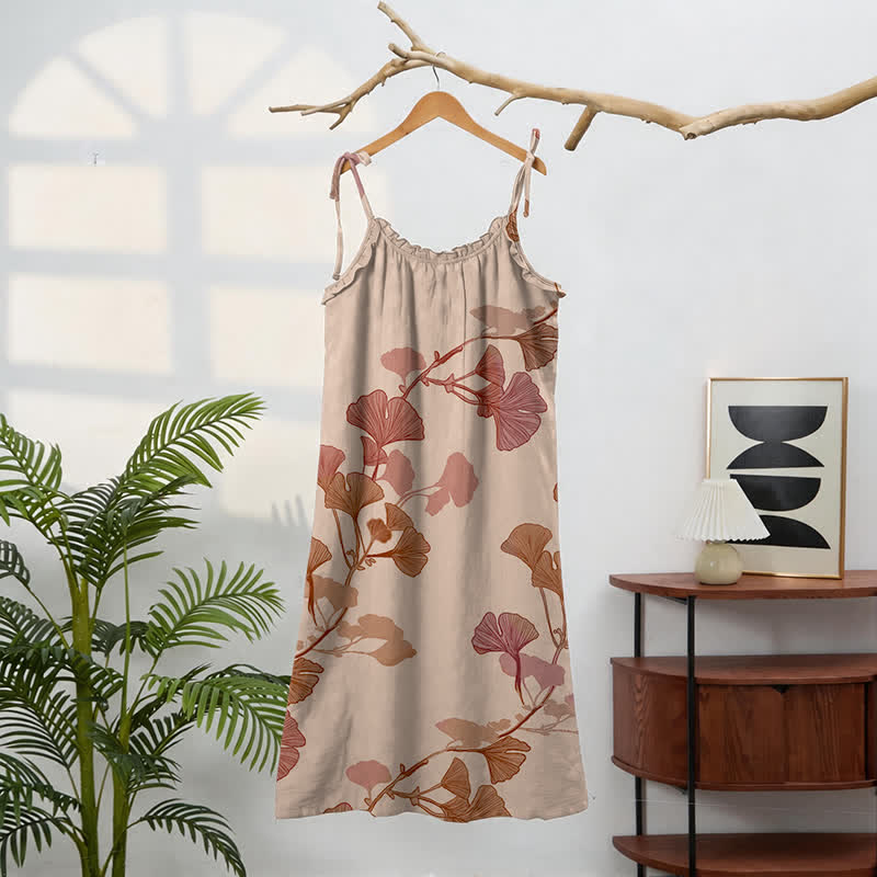 Ownkoti Ginkgo Leaf Tie Strap Maxi Lounge Dress - image 16