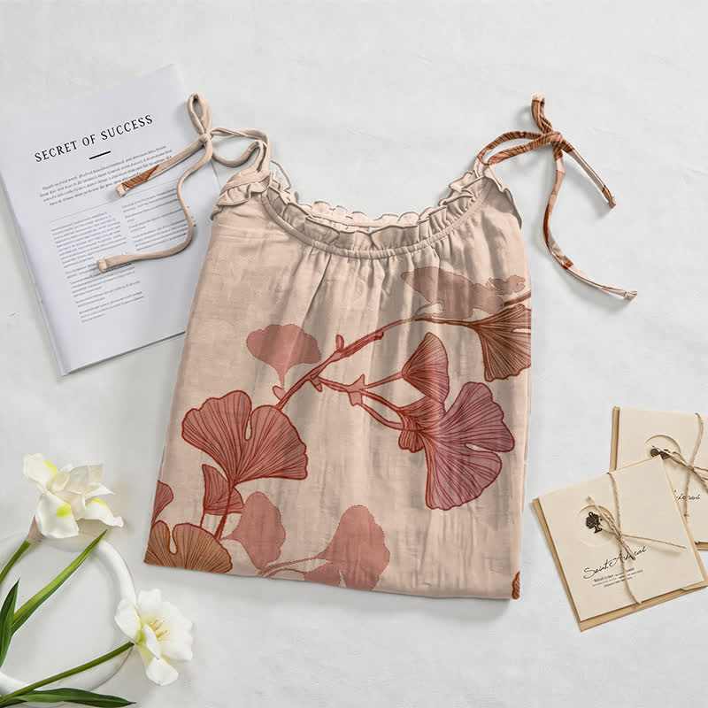 Ownkoti Ginkgo Leaf Tie Strap Maxi Lounge Dress - image 17