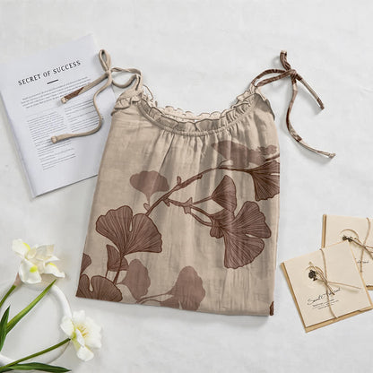 Ownkoti Ginkgo Leaf Tie Strap Maxi Lounge Dress - image 22