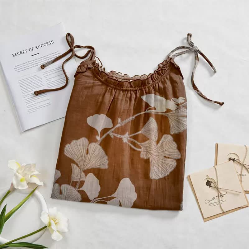 Ownkoti Ginkgo Leaf Tie Strap Maxi Lounge Dress - image 27