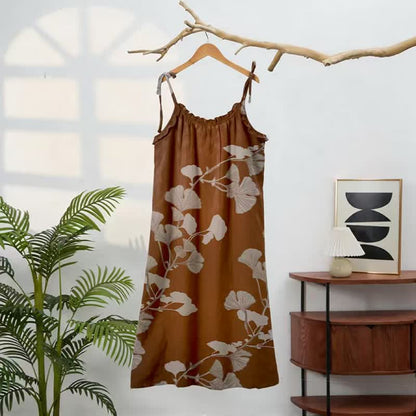 Ownkoti Ginkgo Leaf Tie Strap Maxi Lounge Dress - image 26