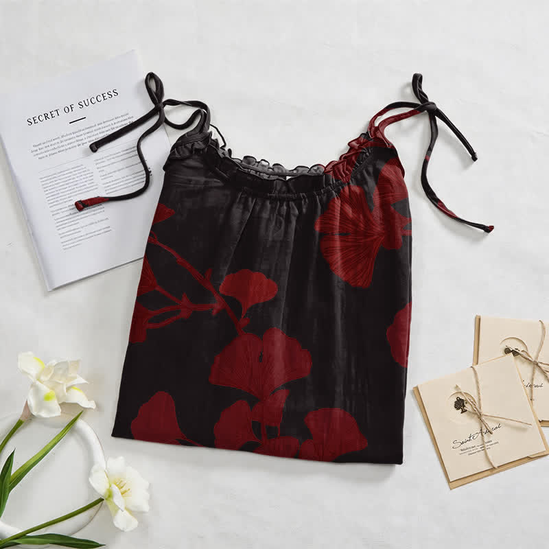 Ownkoti Ginkgo Leaf Tie Strap Maxi Lounge Dress - image 32