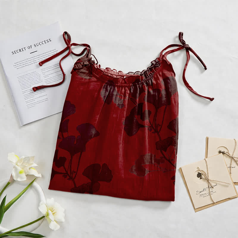 Ownkoti Ginkgo Leaf Tie Strap Maxi Nightgown - image 37