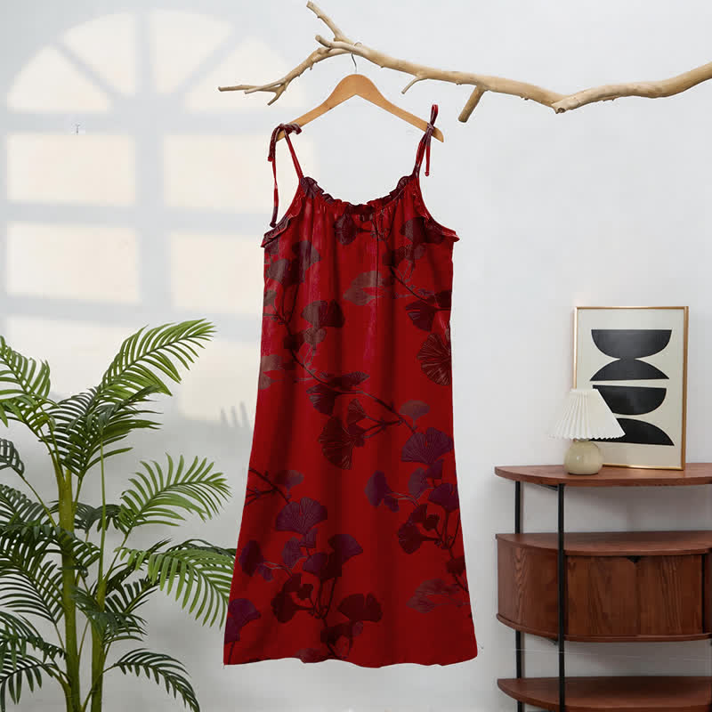 Ownkoti Ginkgo Leaf Tie Strap Maxi Lounge Dress - image 36
