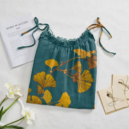 Ownkoti Ginkgo Leaf Tie Strap Maxi Nightgown - image 7