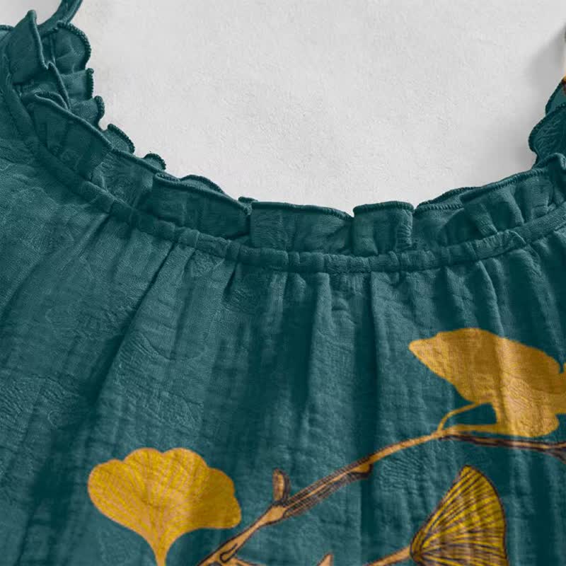 Ownkoti Ginkgo Leaf Tie Strap Maxi Nightgown - image 8
