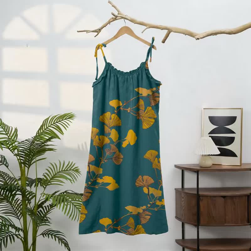 Ownkoti Ginkgo Leaf Tie Strap Maxi Nightgown - image 6
