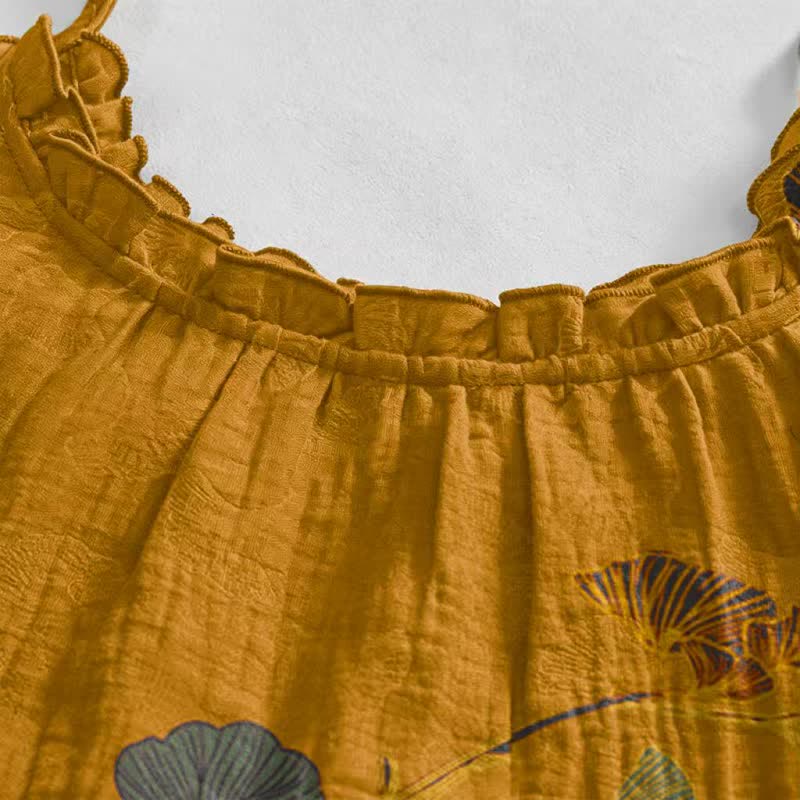 Ownkoti Ginkgo Leaf Tie Strap Maxi Lounge Dress - image 48