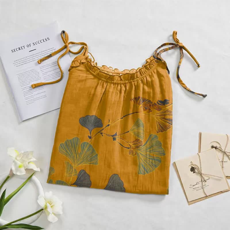 Ownkoti Ginkgo Leaf Tie Strap Maxi Lounge Dress - image 47