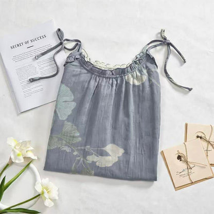 Ownkoti Ginkgo Leaf Tie Strap Cotton Lounge Midi Dress - image 2