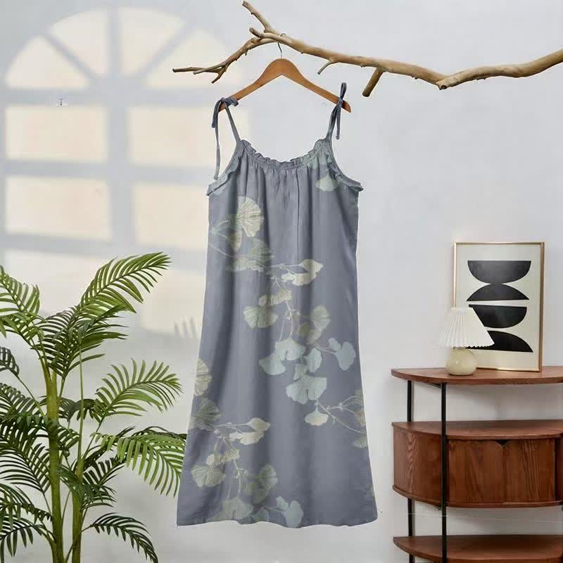 Ownkoti Ginkgo Leaf Tie Strap Cotton Lounge Midi Dress - image 1
