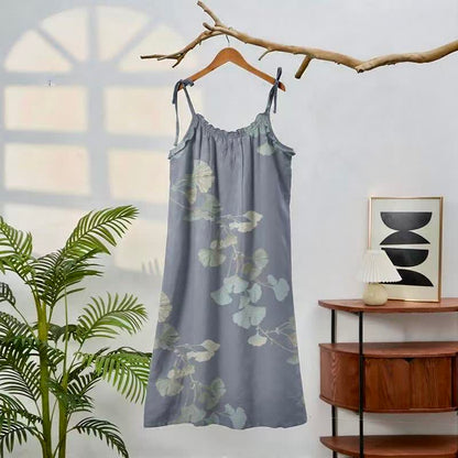 Ownkoti Ginkgo Leaf Tie Strap Cotton Lounge Midi Dress - image 1
