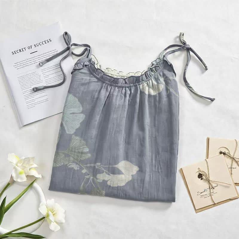 Ownkoti Ginkgo Leaf Tie Strap Cotton Lounge Midi Dress - image 2