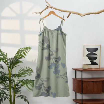 Ownkoti Ginkgo Leaf Tie Strap Cotton Lounge Midi Dress - image 6