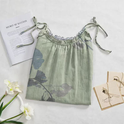 Ownkoti Ginkgo Leaf Tie Strap Cotton Lounge Midi Dress - image 7
