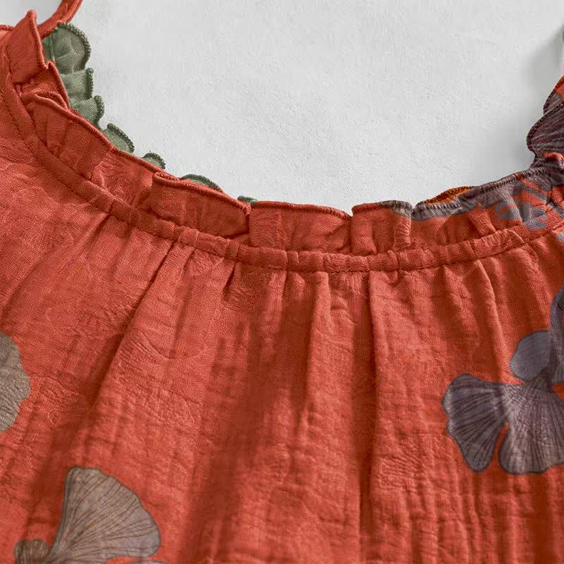 Ownkoti Ginkgo Leaf Tie Strap Cotton Lounge Midi Dress - image 13