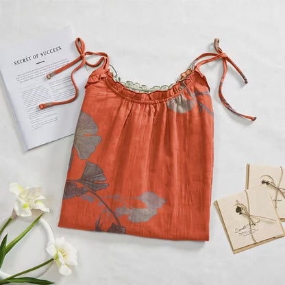 Ownkoti Ginkgo Leaf Tie Strap Cotton Lounge Midi Dress - image 12