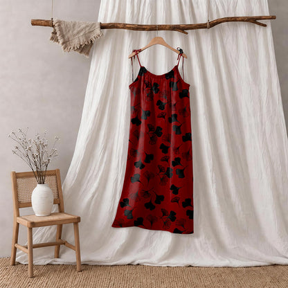 Ownkoti Ginkgo Leaf Tie Strap Lounge Midi Dress - Red & Black - XL - image 50