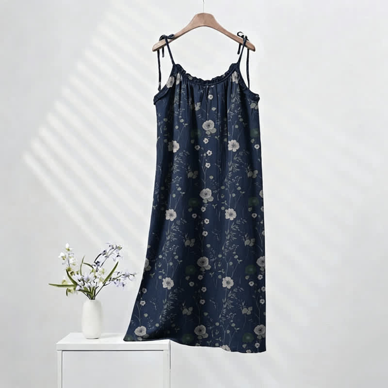 Ownkoti Wildflower Tie Strap Boho Lounge Maxi Dress - Navy Blue & Gray - XL - image 0
