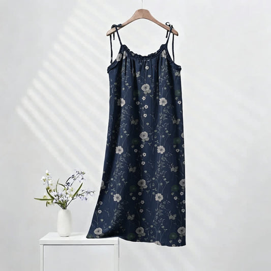 Ownkoti Wildflower Tie Strap Boho Lounge Maxi Dress - Navy Blue & Gray - XL - image 0