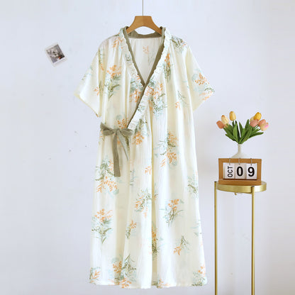 Ownkoti Wildflower Cotton Gauze Kimomo Nightdress - Beige - L - image 0