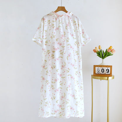 Ownkoti Floral Cotton Gauze Ruffle Kimono Nightgown - image 1