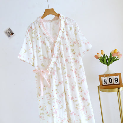 Ownkoti Floral Cotton Gauze Ruffle Kimono Nightgown - image 3