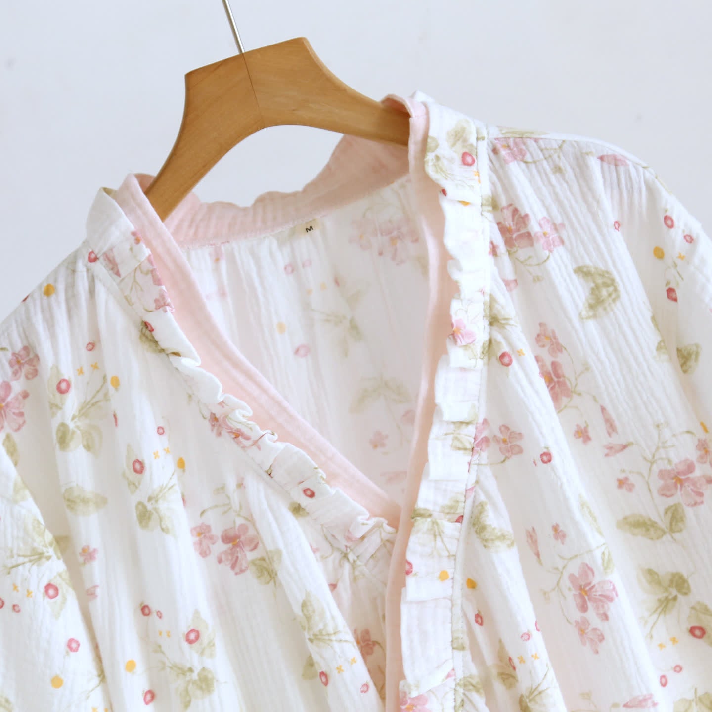 Ownkoti Floral Cotton Gauze Ruffle Kimono Nightgown - image 4