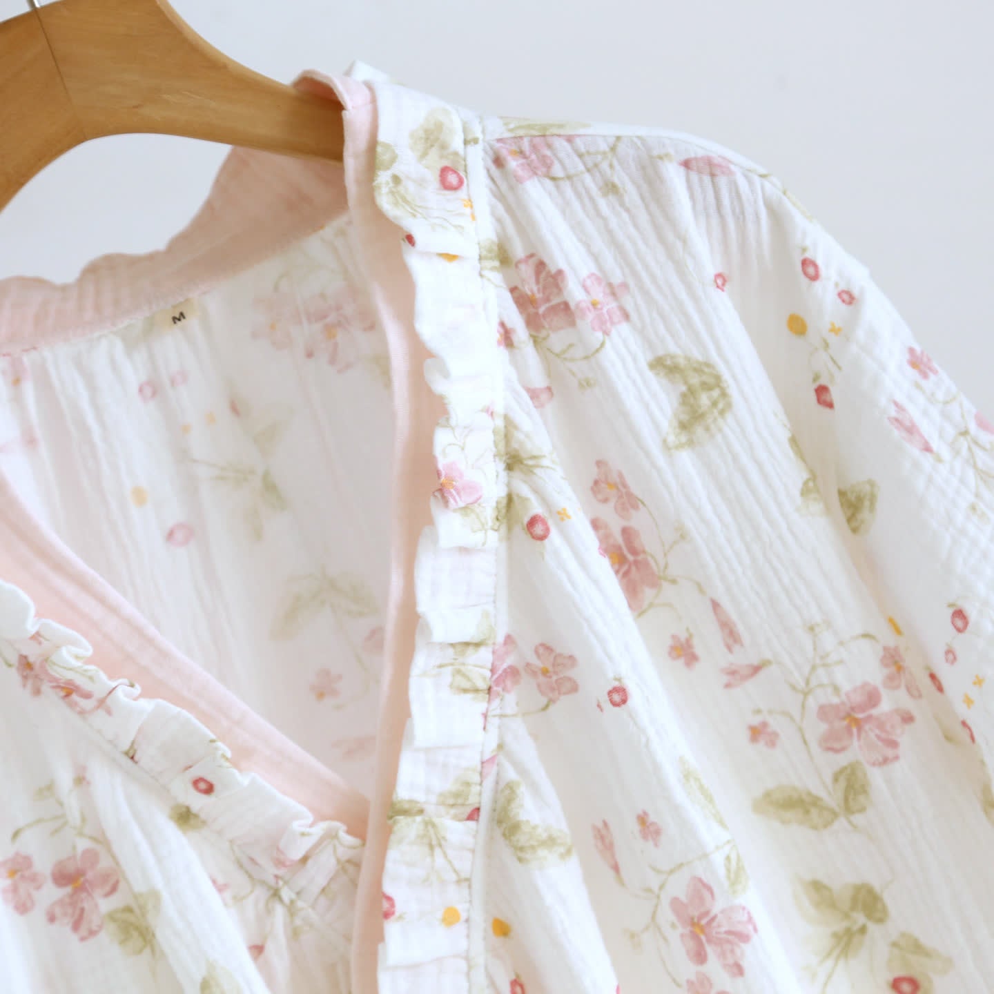 Ownkoti Floral Cotton Gauze Ruffle Kimono Nightgown - image 5