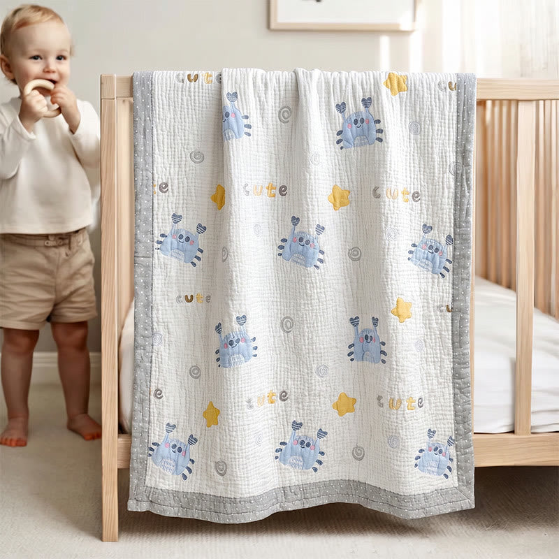 Ownkoti Blue Crab Lyocell Quilted Baby Blanket - White & Blue - Twin(59" × 79") - image 0