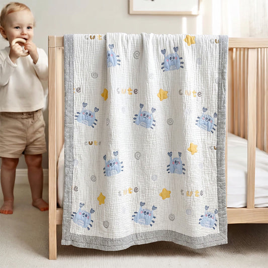 Ownkoti Blue Crab Lyocell Quilted Baby Quilt - White & Blue - Twin - image 0