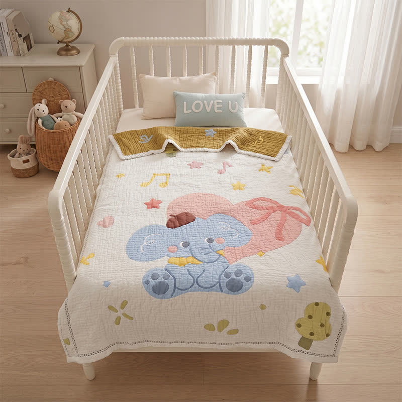 Ownkoti Pastel Elephant Lyocell Quilted Baby Quilt - image 2