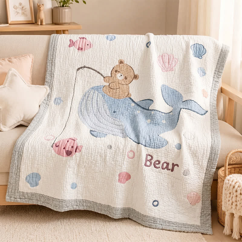 Ownkoti Whale and Bear Lyocell Quilted Baby Quilt - image 1