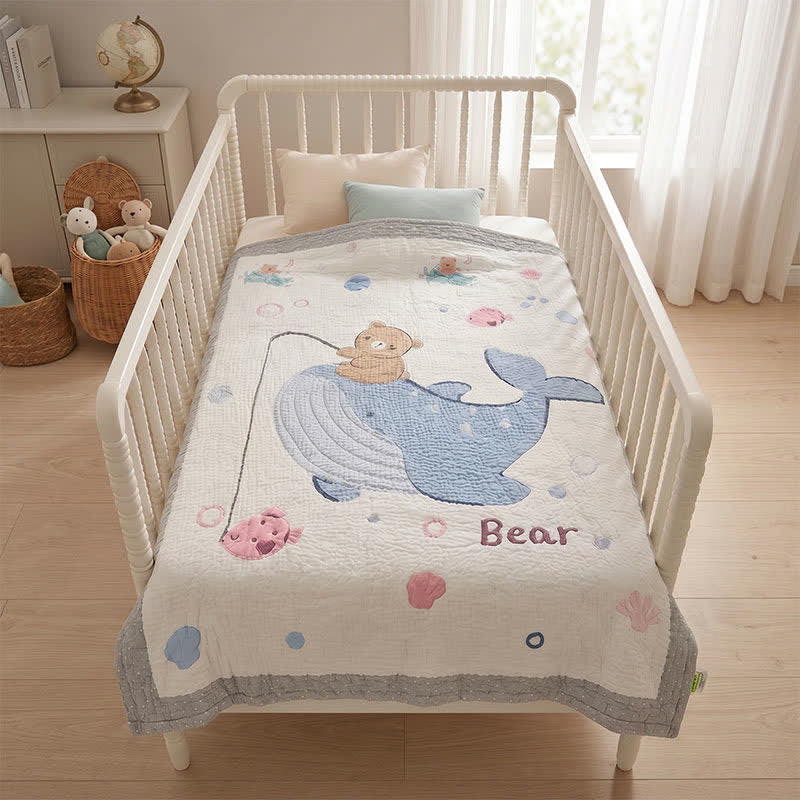 Ownkoti Whale and Bear Lyocell Quilted Baby Quilt - image 2