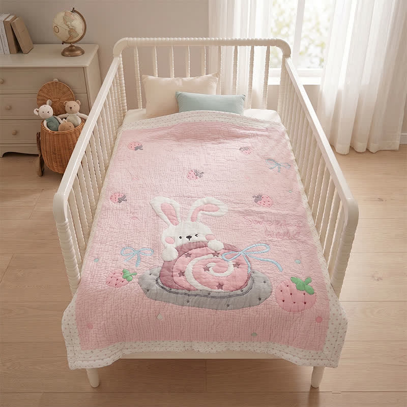 Ownkoti Pink Bunny Strawberry Lyocell Baby Quilt - image 2