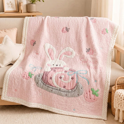 Ownkoti Pink Bunny Strawberry Lyocell Baby Quilt - image 1