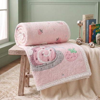 Ownkoti Pink Bunny Strawberry Lyocell Baby Quilt - image 3