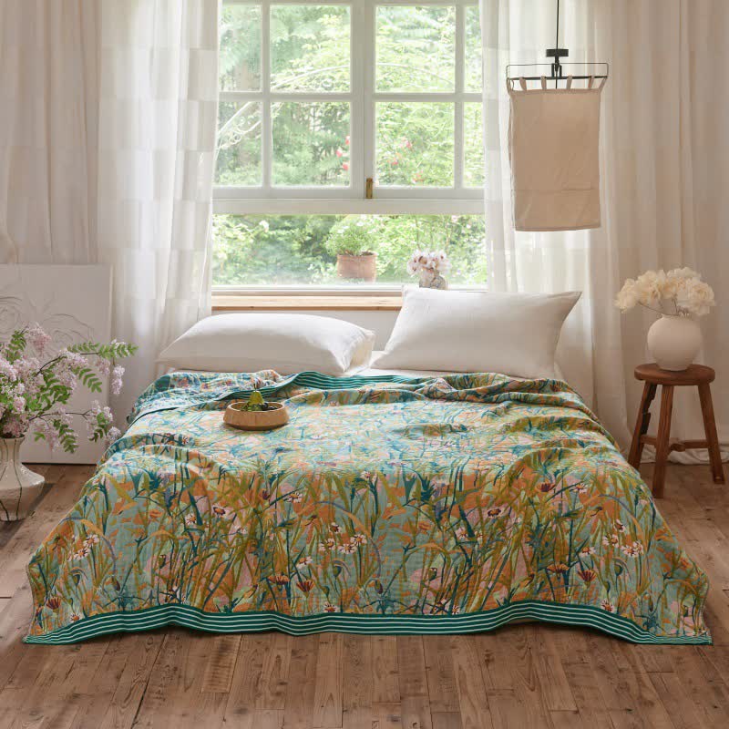 Ownkoti Vintage Iris Field Cotton Jacquard Blanket Quilt - King - image 1