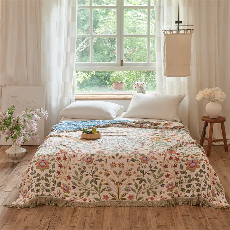 Ownkoti Floral Cotton Muslin Tassel Reversible Quilt - King - image 1
