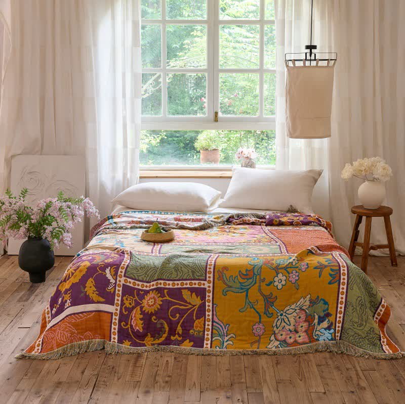 Ownkoti Boho Cotton Patchwork Floral Tassel Quilt - King - image 1