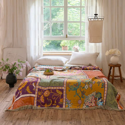 Ownkoti Boho Cotton Patchwork Floral Tassel Quilt - King - image 1